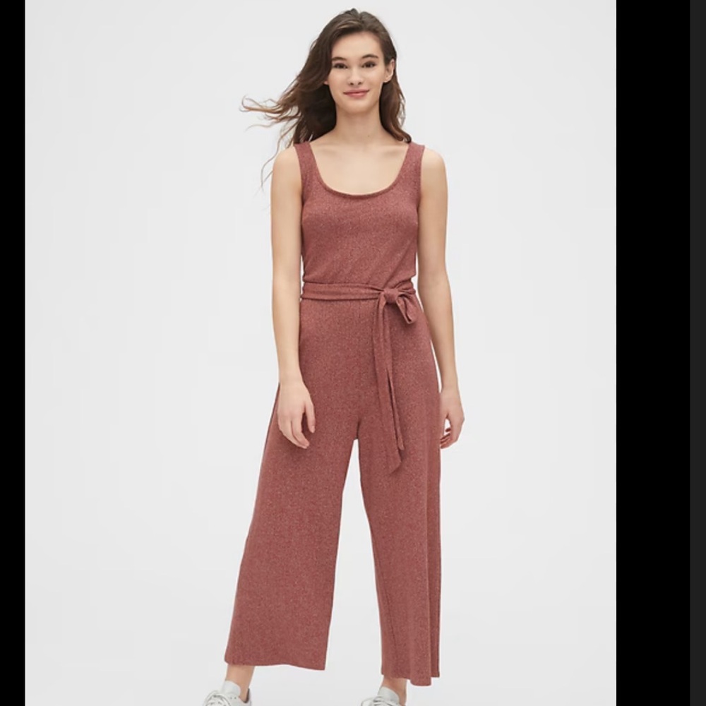 Pinkish Soft Ribbed Belt tie Jumpsuit